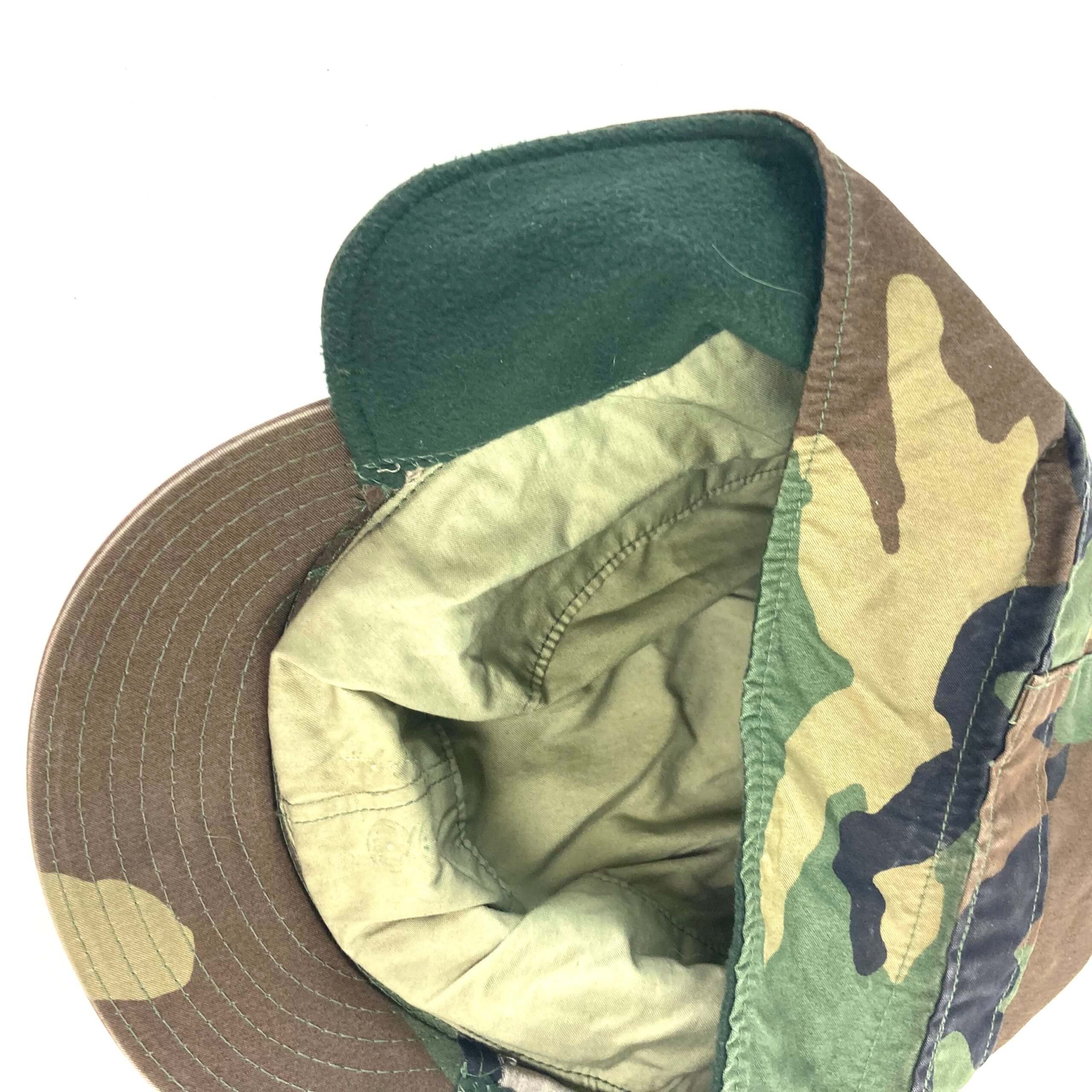 Military Cap Woodland Camo w/ Ear Flaps US Army Class 1 Size 7 1/8